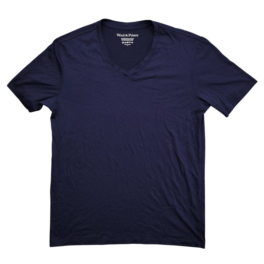 Wool Prince Shirt Mens Medium Merino Wool Navy Blue V Neck Tee Slim Fit